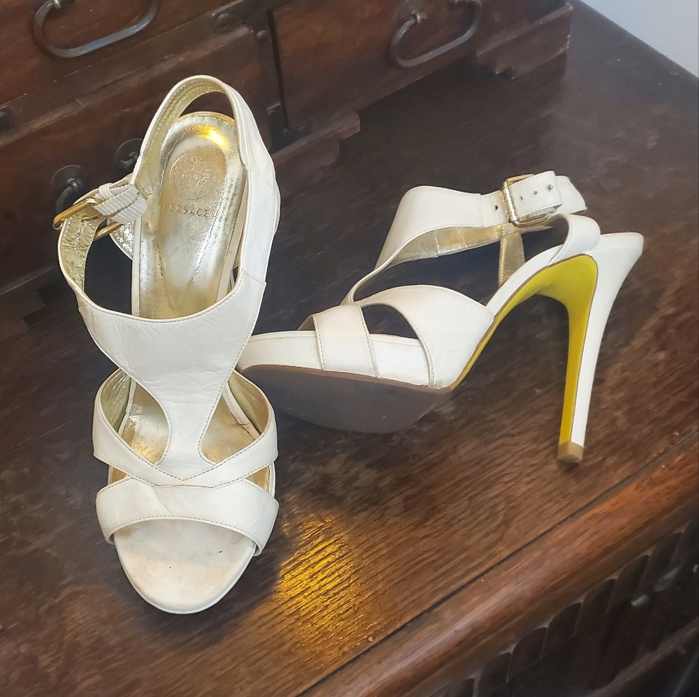Vintage Versace platform sandal with a bright yellow sole